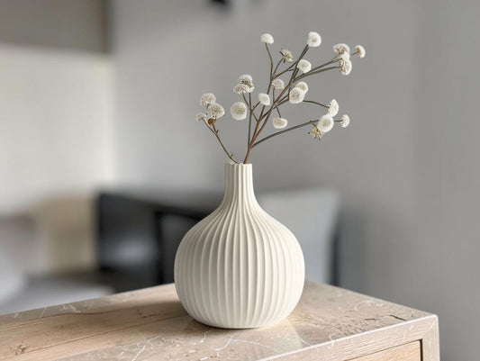 Selone Modern Nordic Ribbed Ceramic Vase - Minimalist Matte Decorative Flower Vase for Living Room Mantel, Pampas Grass, and Home Decor