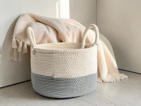 Selone Premium Woven Cotton Rope Storage Basket - Large Decorative Blanket Basket with Handles for Living Room, Laundry, and Toy Organization